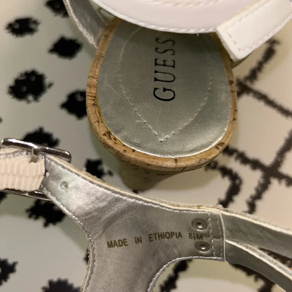 GUESS White Strappy Wedge Sandals, Size 8.5 - GUC